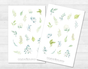 Plant Sticker Set - Floral Stickers, Journal Stickers, Flower Stickers, Planner Stickers, Nature Stickers, Green, Plant, Leaves, Garden