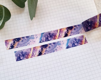 Washi Tape Lila Marmor - Silber, Aquarell, Wasserfarben, Farbverlauf, Sterne, Galaxie, Magie