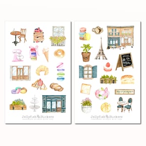 Café Sticker Set - Journal Sticker, Planer Sticker, Backen, Küche, Restaurant, Rezepte, Kochbuch, Törtchen, Süßes, Gebäck, Macarons