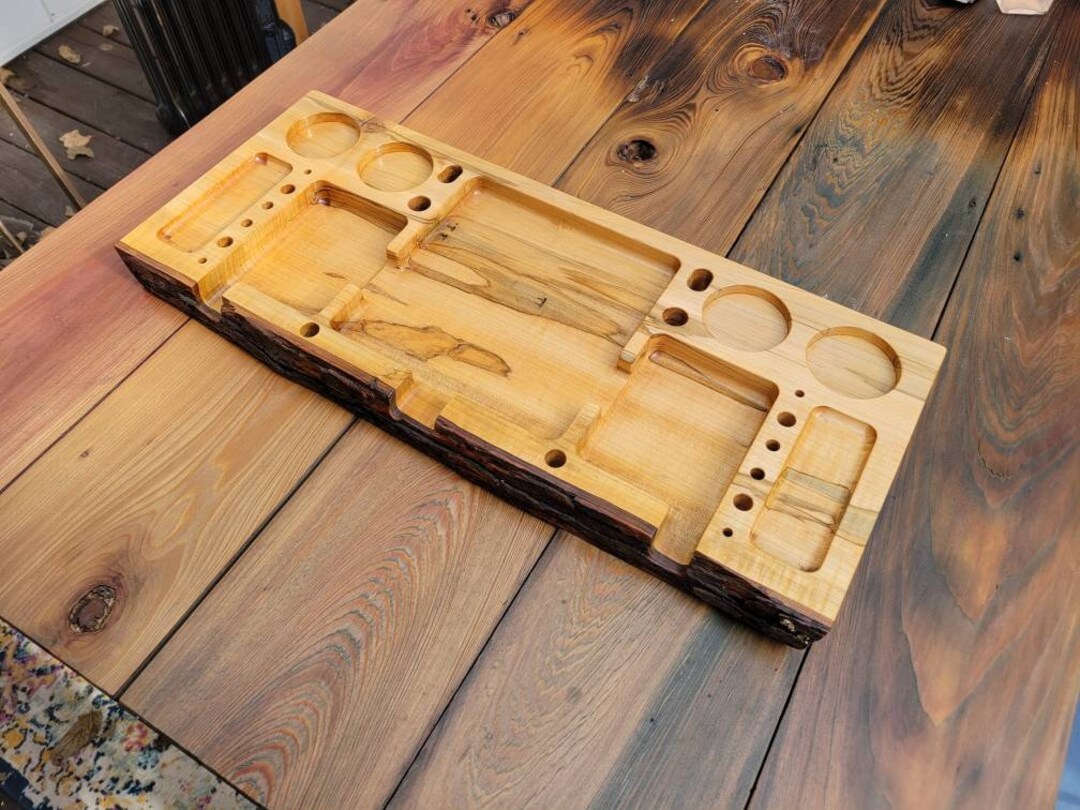 Wooden Rolling Tray Large Live Edge Wormy Maple Handmade Ready to Ship