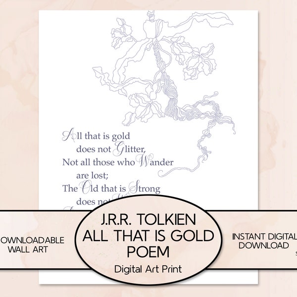 J.R.R. Tolkien Poem Illustrated Poster, Downloadable Tolkien Print, Lord of the Rings Poem Poster, "All That is Gold Does Not Glitter" Print