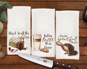 Funny Coffee Kitchen Towel set, Great gift for Mom, Kitchen Decor, Hostess Gift, Dish Towels, Housewarming Gift, Wedding Gift, Hand Towel