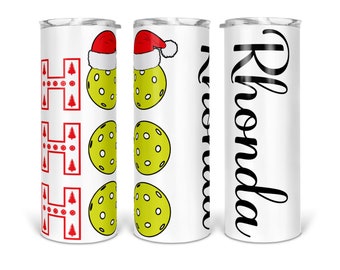 HO HO HO Pickle Ball Christmas personalized tumbler, Stainless steel double wall, beverage bottle, 20 or 30 ounce, and matching sport towel