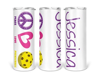 Peace Love Pickle Ball, personalized tumbler, Stainless steel double wall, beverage bottle, 20 or 30 ounce, and matching sport towel