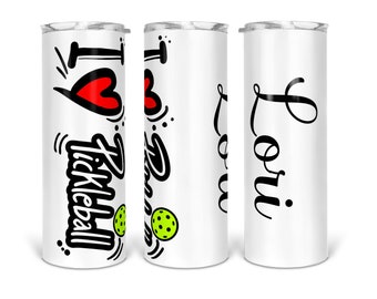 I love Pickle Ball, I heart Pickle Ball, personalized tumbler, Stainless steel double wall, beverage bottle, 20 or 30 ounce, and sport towel