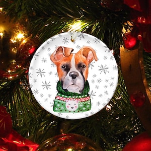 Boxer Dog Christmas ornament, Funny boxer ornament, Personalized Pet ornament, imprinted with current year or custom message