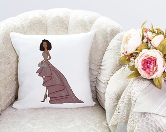 Beautiful woman in elegant dress pillow cover