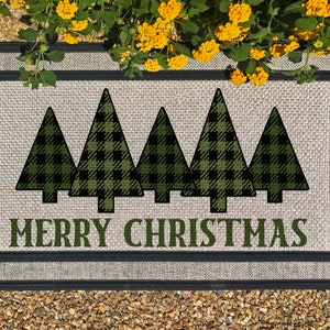 Christmas Doormat, Beautiful buffalo plaid pine trees, Great for Christmas at the cabin, housewarming or newlyweds, Shipping Included image 1