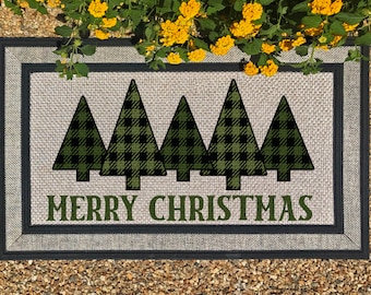 Christmas Doormat, Beautiful buffalo plaid pine trees, Great for Christmas at the cabin, housewarming or newlyweds, Shipping Included