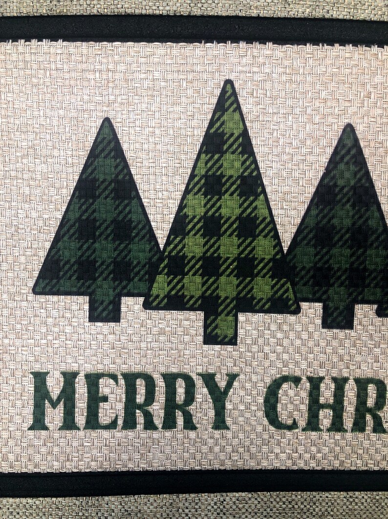 Christmas Doormat, Beautiful buffalo plaid pine trees, Great for Christmas at the cabin, housewarming or newlyweds, Shipping Included image 3