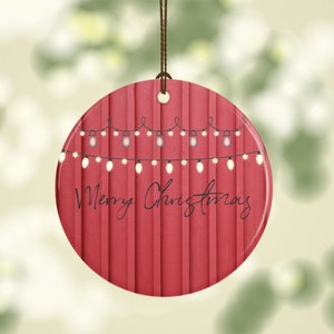 Red Christmas Tree Ornament, Bat and board with lights,  porcelain ornament with your message on back