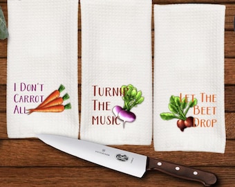 Funny Veggie Dish Towel Set, Kitchen Humor, Hostess Gift