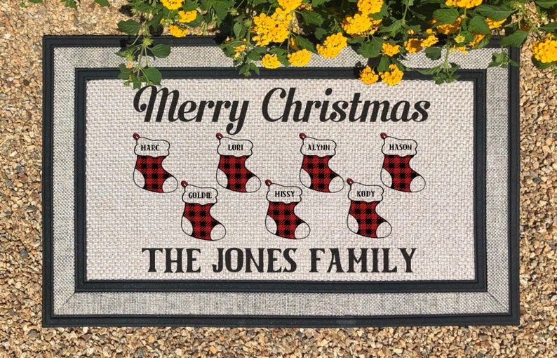 Personalized Christmas Welcome mat, personalized Holiday doormat, Santa Welcome mat, Happy holidays, Shipping included, Housewarming Gift image 3