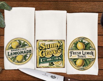 Lovely Lemon kitchen Decor hand towels: These make great last minutes gifts for Mom, Housewarming, Wedding shower,  Set of 3 towels