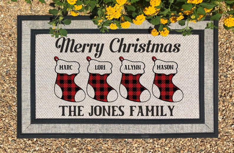 Personalized Christmas Welcome mat, personalized Holiday doormat, Santa Welcome mat, Happy holidays, Shipping included, Housewarming Gift image 2
