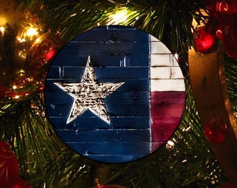 Texas flag Christmas Tree Ornament, God Bless Texas, Lone Star State, Personalized ornament Imprinted with year or custom message.