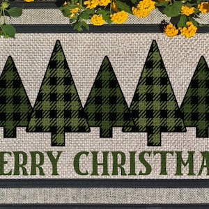 Christmas Doormat, Beautiful buffalo plaid pine trees, Great for Christmas at the cabin, housewarming or newlyweds, Shipping Included image 2