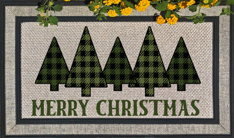 Christmas Doormat, Beautiful buffalo plaid pine trees, Great for Christmas at the cabin, housewarming or newlyweds, Shipping Included image 2