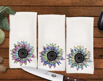 Colorful Sunflower Kitchen towels, Great for Dorms, Kitchen Decor, Hostess Gift, Dish Towel, Housewarming. Wedding Gift, Hand Towel