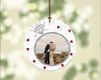 She said yes Christmas Tree ornament, Our first Christmas tree ornament, Just Engaged, personalized with your names, date and picture