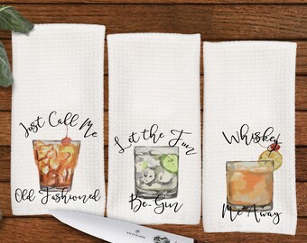 Funny bar towel set, Great gift for Dad, Hostess Gift, Dish Towels, Housewarming Gift, bartender gift, Gin, Whiskey, Old Fashioned, set #2