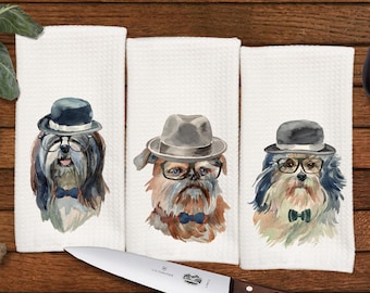 Ritzy Dogs kitchen towel set, Great gift for Mom, Hostess Gift, Dish Towels, Housewarming Gift, Wedding Shower Gift, Hand Towel