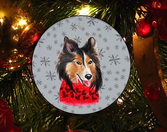 Collie Dog Christmas ornament,  Cute collie Ornament, custom Pet ornament, pet memorial ornament imprinted with year or custom message