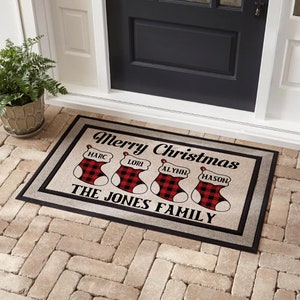 Personalized Christmas Welcome mat, personalized Holiday doormat, Santa Welcome mat, Happy holidays, Shipping included, Housewarming Gift image 1