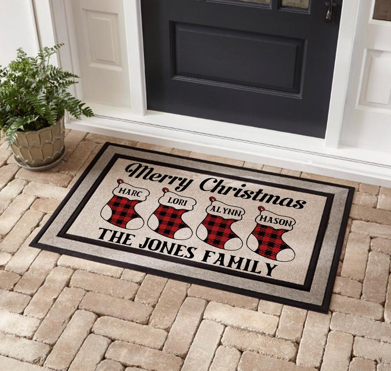 Personalized Christmas Welcome mat, personalized Holiday doormat, Santa Welcome mat, Happy holidays, Shipping included, Housewarming Gift image 1