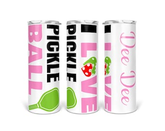 I love Pickle Ball personalized tumbler, Stainless steel double wall, large Beverage bottle, 20 or 30 ounce water bottle,  Sport Towel