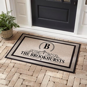Classic Monogram, custom family last name doormat, welcome mat, 18&quot; X 30&quot;, Personalized, wedding, housewarming gift