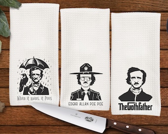 Edgar Allan Poe Kitchen towels, Great for Dorms, Kitchen Decor, Hostess Gift, Dish Towel, Housewarming Gift, Wedding Gift, Hand Towel