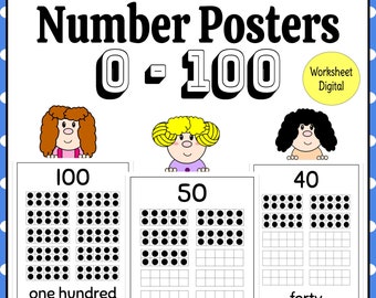 Printable Numbers 0 - 100 Ten Frame Counting Posters. Full Page Classroom Charts size 8.5 x 11 inches Black and White Printing