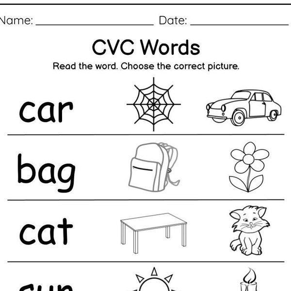 Phonics Worksheets, CVC Read the Words for Kindergarten, First Grade, Homeschool, Homework Practice, Printables Easy Download