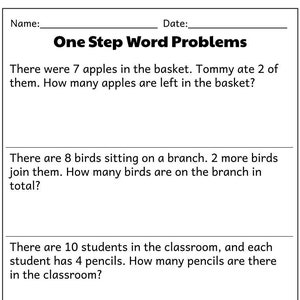 One Step Word Problems All Operations PDF, Word Problems Worksheet for 1st Grade, 2nd Grade, Math Worksheet, Solve Word Problems, Printable