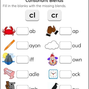 Consonant Blends Worksheets for Kindergarten Preschool - Etsy