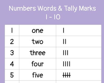 numbers 1 20 number words and tally marks printable etsy