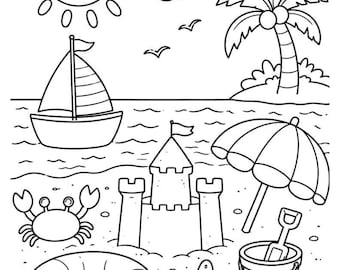 Disegno da colorare a tema mare estivo per bambini - PDF stampabile