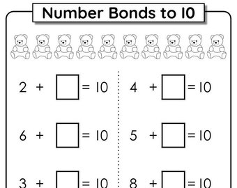 addition worksheets numbers 1 20 Number Bonds to 10 Math Worksheets, Numbers 1 to 10, Kindergarten, First Grade, Homeschool Number Bonds Activity with Picture Guide