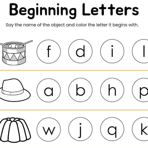 10 Printable Beginning Letters Worksheets for Kindergarten - Etsy