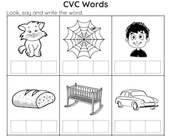 CVC Words, Say and Write the CVC Words, Phonics Worksheets, Kindergarten, Preschool, Homeschool, Printables