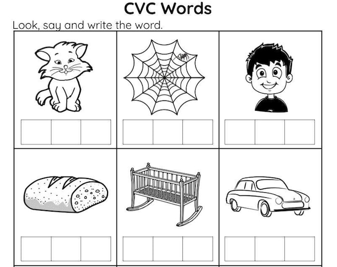 Phonics Worksheets CVC Write the Words for Kindergarten and First Grade ...