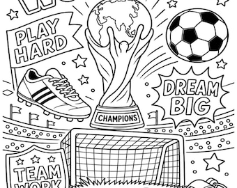 Pagina da colorare dei Mondiali di calcio stampabile / Download immediato