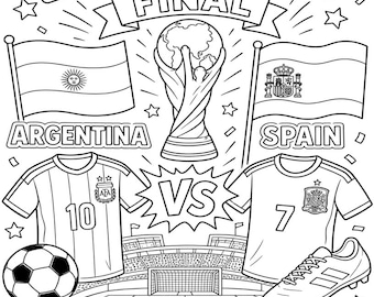 Pagina da colorare della finale dei Mondiali di calcio – Argentina vs Spagna / PDF stampabile