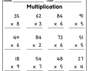 Printable Multiplication Worksheets, Multiplying Worksheets 2 digit by 1 digit, Year 1 - 6, Homeschool, Homework Practice