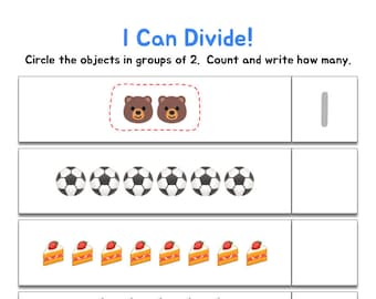 Easy Division Worksheet Ready for School. Divide in 2s Math Worksheet Learn division Kindergarten, Preschool, Homeschool, Busybook Homework.