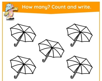 Number Tracing Practice 1-20 Counting, Tracing Writing Worksheet, Preschool Kindergarten Homeschool Activity