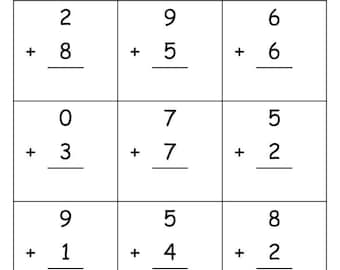 Schede di addizione per la scuola materna: matematica a una cifra (PDF)