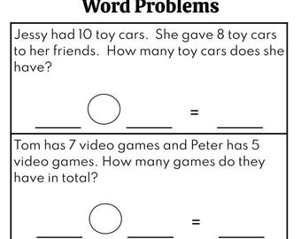 Word Problems Worksheet for 1st Grade, 2nd Grade, Math Worksheet, Solve Word Problems, Easy One-step Word Problems, Printable