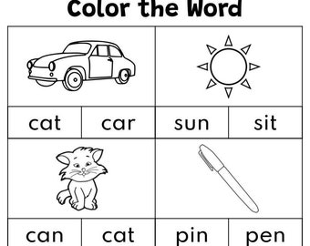 CVC Words, Color the CVC Words, Phonics Worksheets, Kindergarten, Preschool, Homeschool, Printables